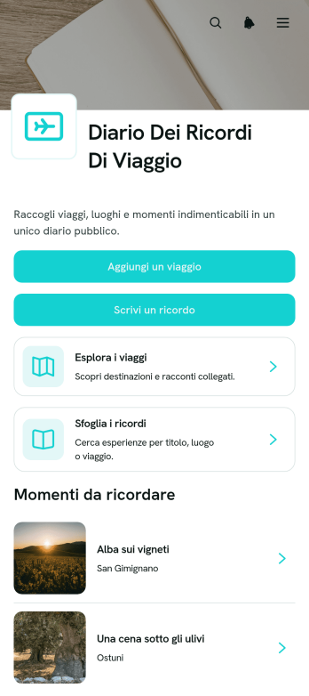 Applicazione Diario dei Ricordi di Viaggio
