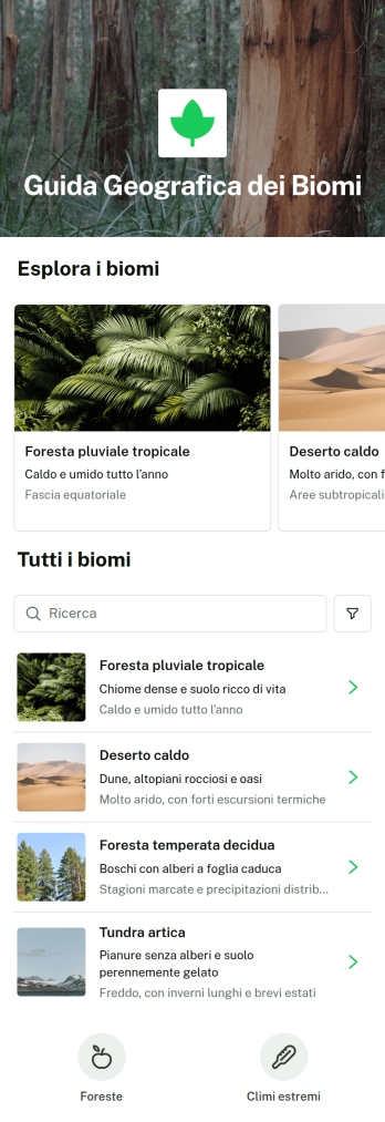 Applicazione Guida alla Geografia dei Biomi