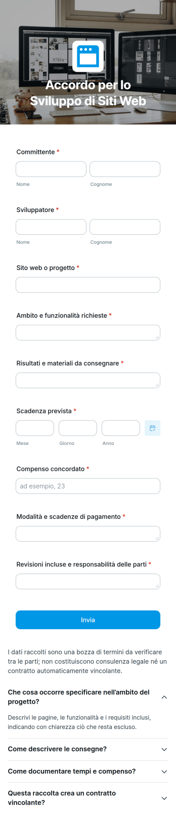 Applicazione per Accordi di Sviluppo di Siti Internet
