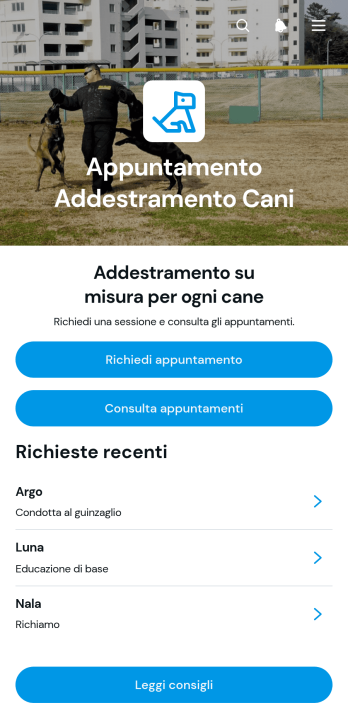 Applicazione per Appuntamenti di Addestramento Cinofilo