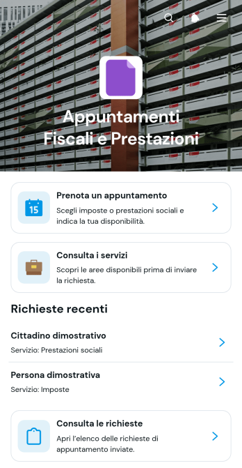 Applicazione per Appuntamenti su Imposte e Prestazioni Sociali