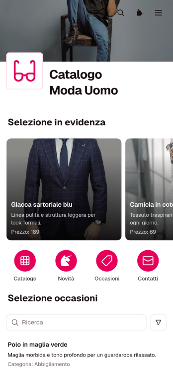 Applicazione per Catalogo di Moda Uomo
