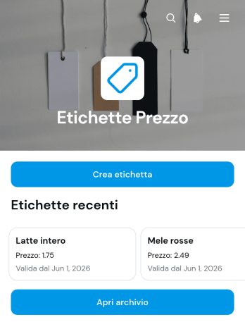 Applicazione per Etichette dei Prezzi dei Prodotti