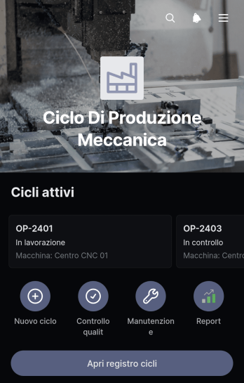 Applicazione per il Ciclo di Produzione delle Lavorazioni Meccaniche
