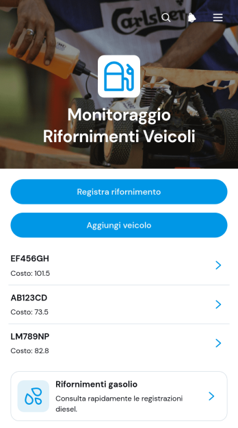 Applicazione per il Monitoraggio del Carburante dei Veicoli