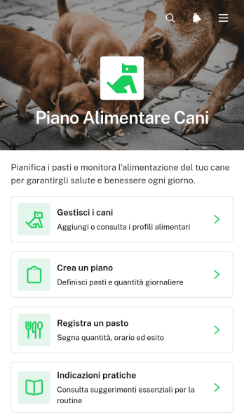 Applicazione per il Piano Alimentare del Cane