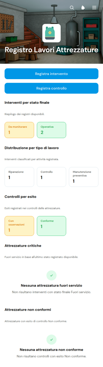 Applicazione per il Registro di Lavoro delle Attrezzature