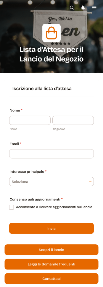 Applicazione per la Lista d’Attesa del Lancio del Negozio