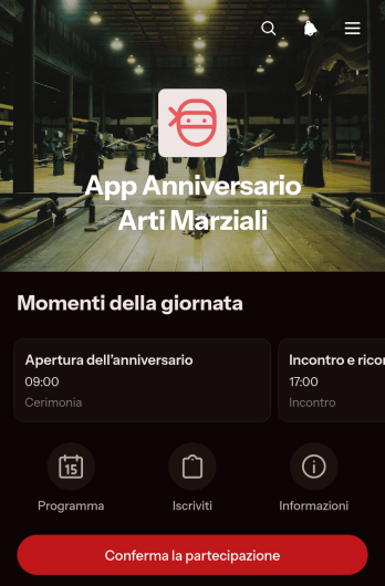 Applicazione per l’Anniversario di Arti Marziali