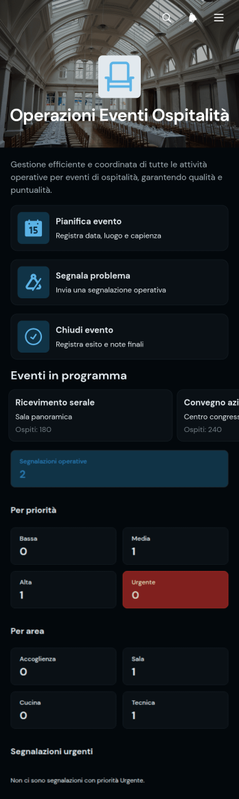 Applicazione per le Operazioni di Eventi nell’Ospitalità