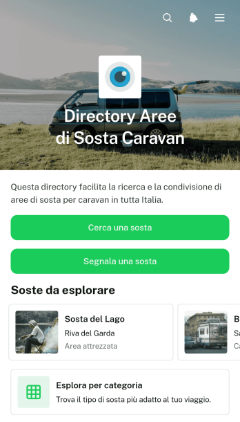 Applicazione per l'Elenco delle Aree di Sosta per Autocaravan