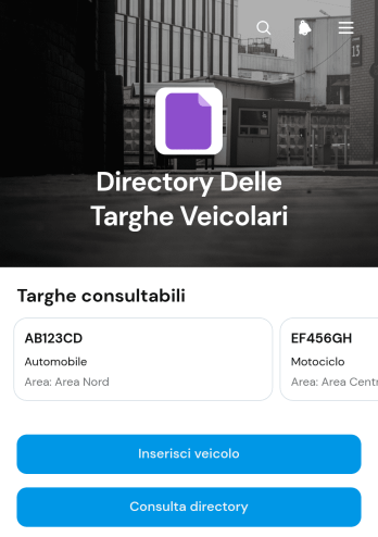 Applicazione per l'Elenco delle Targhe dei Veicoli