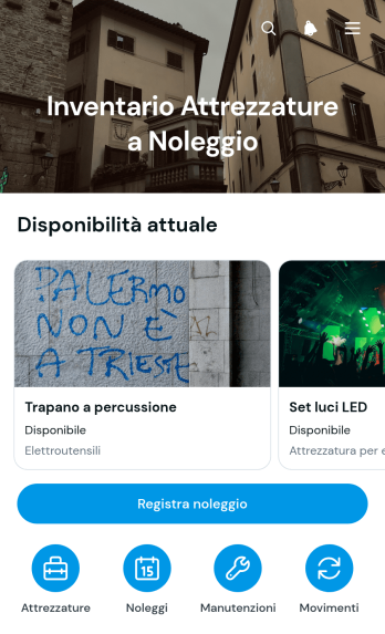 Applicazione per l’Inventario delle Attrezzature a Noleggio