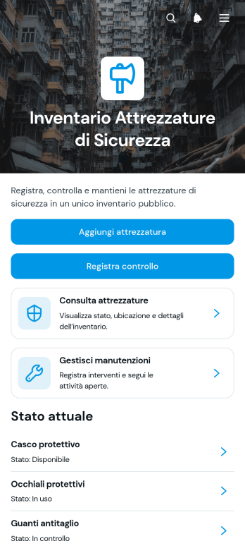 Applicazione per l'Inventario delle Attrezzature di Sicurezza