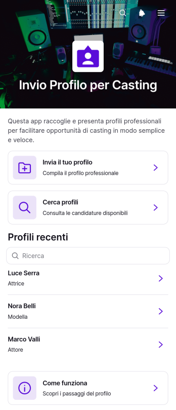 Applicazione per l’Invio di Profili per Audizioni