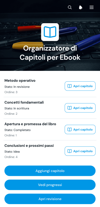 Applicazione per Organizzare i Capitoli di un Libro Elettronico