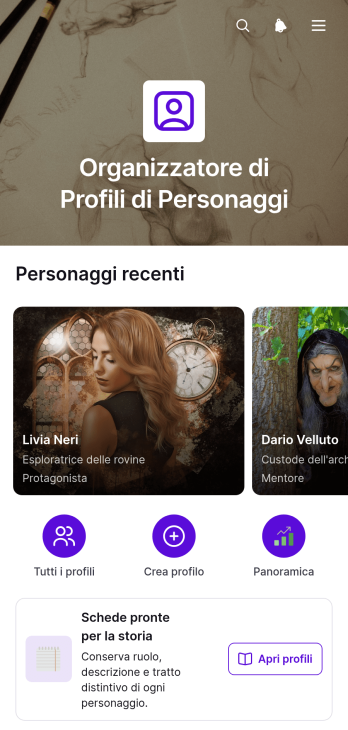 Applicazione per Organizzare i Profili dei Personaggi
