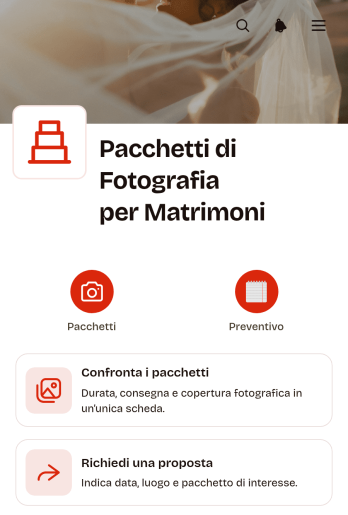 Applicazione per Pacchetti Fotografici Matrimoniali