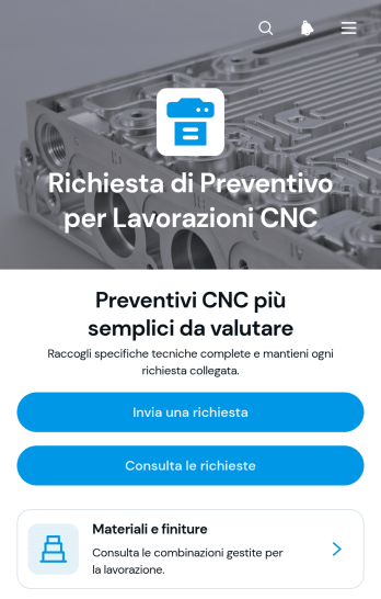 Applicazione per Richiesta di Preventivo per Lavorazioni CNC