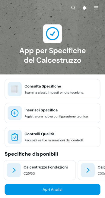 Applicazione per Specifiche del Calcestruzzo