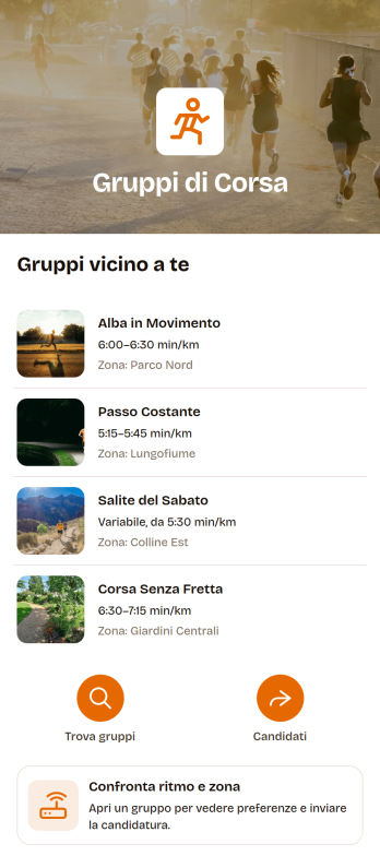 Applicazione per Trovare Gruppi di Corsa