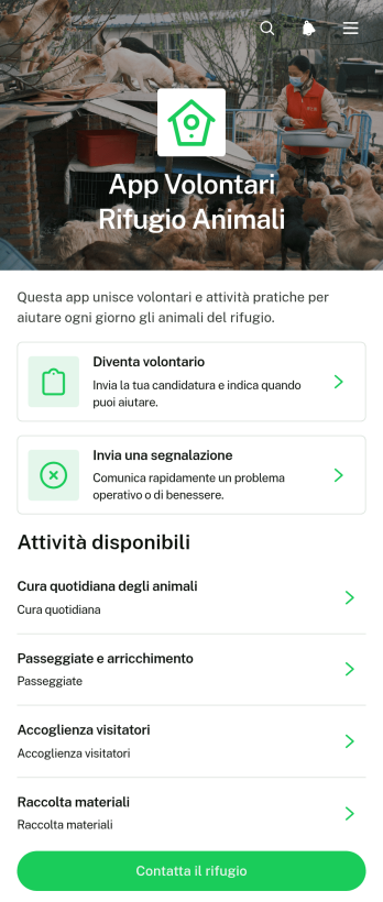 Applicazione per Volontari del Rifugio per Animali