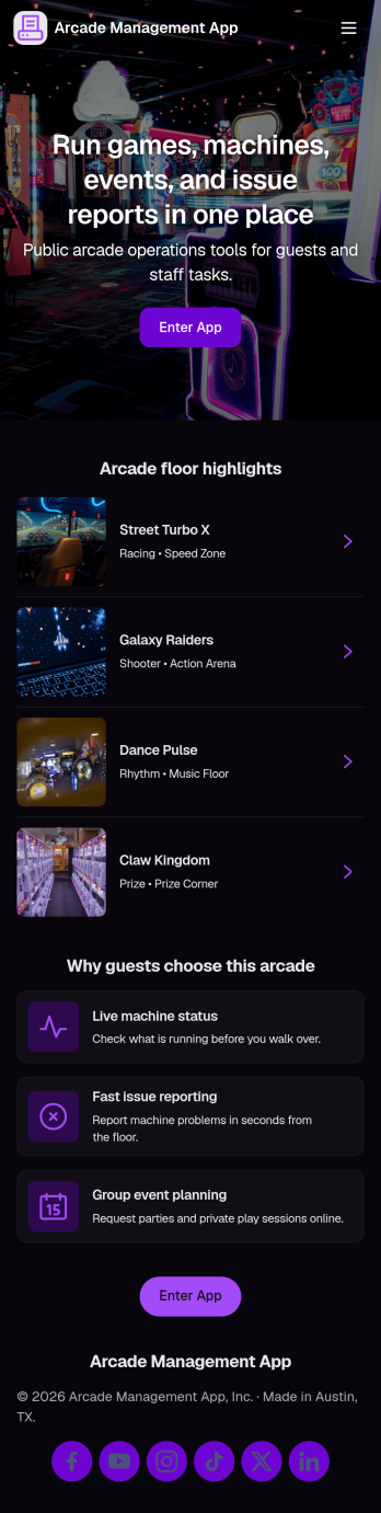 Arcade Management App Template