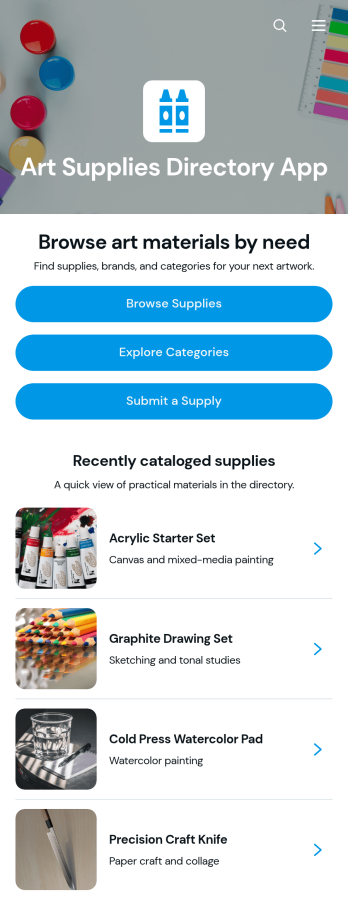 Art Supplies Directory App Template