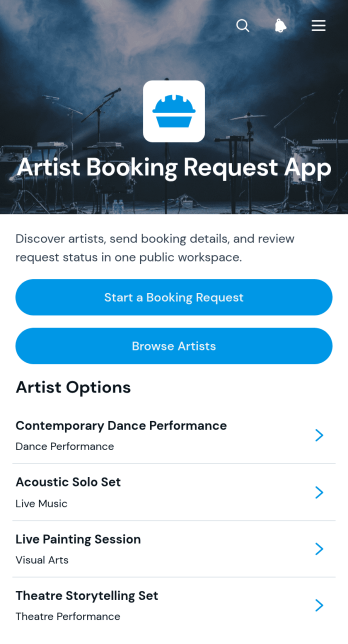 Artist Booking Request App Template