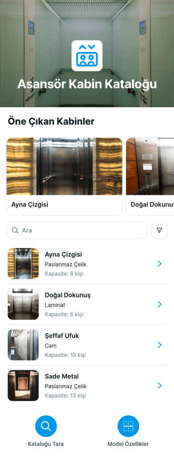 Asansör Kabini Katalog Uygulama Șablonu