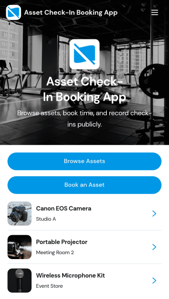 Asset Check-In Booking App Template