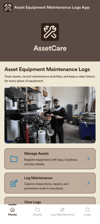 Asset Equipment Maintenance Logs App Template