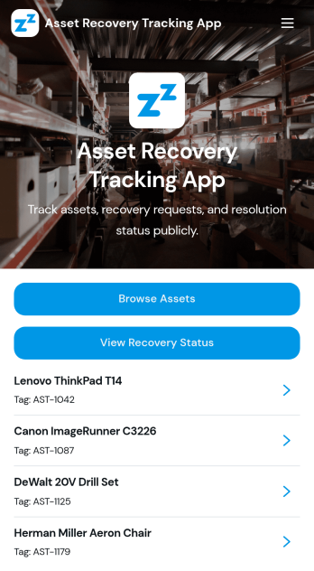 Asset Recovery Tracking App Template