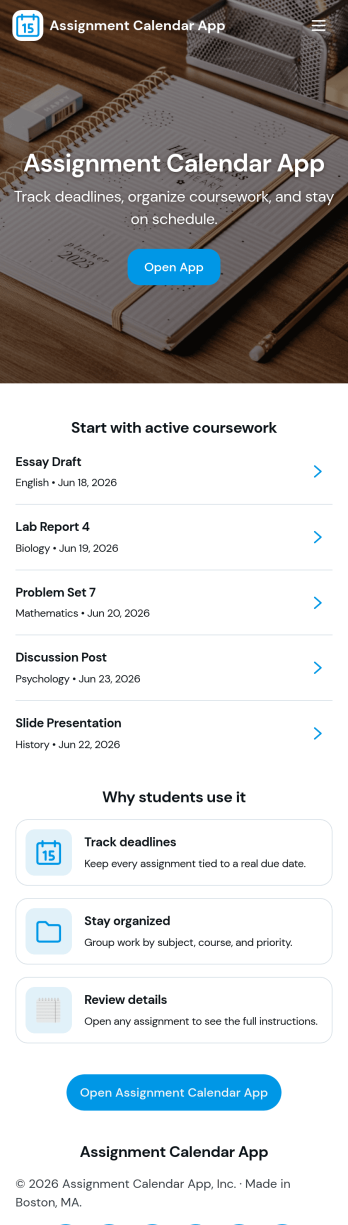 Assignment Calendar App Template