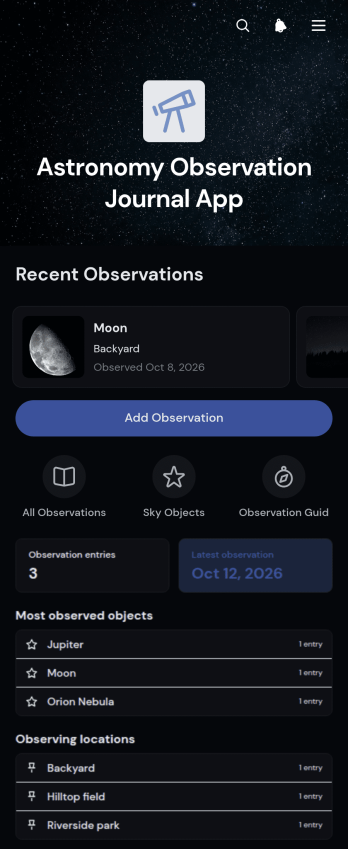 Astronomy Observation Journal App Template