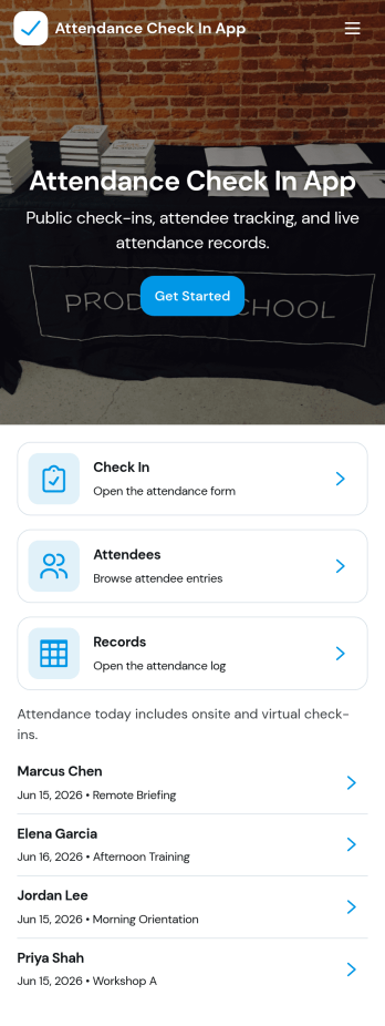 Attendance Check In App Template