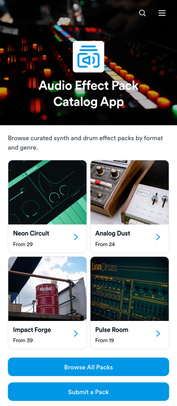Audio Effect Pack Catalog App Template