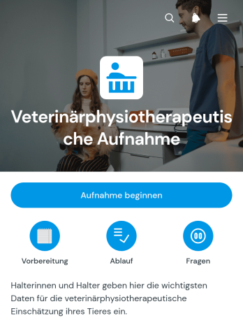 Aufnahme-App für Veterinärphysiotherapie