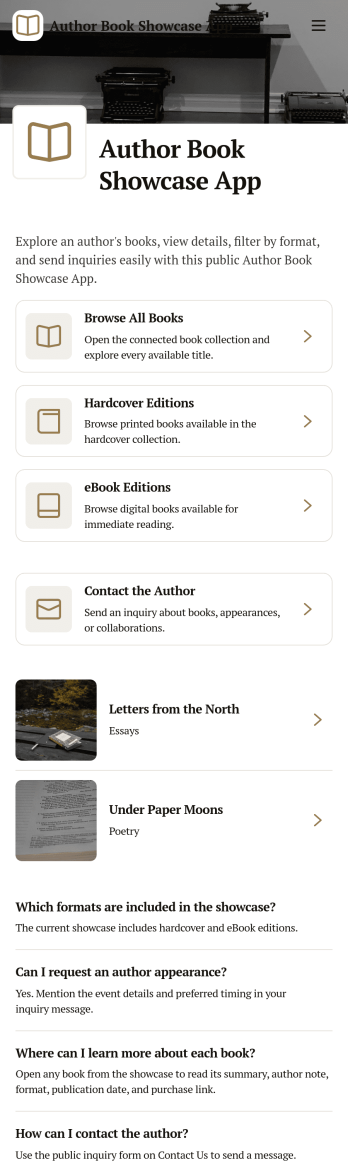 Author Book Showcase App Template