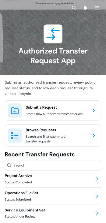 Authorized Transfer Request App Template