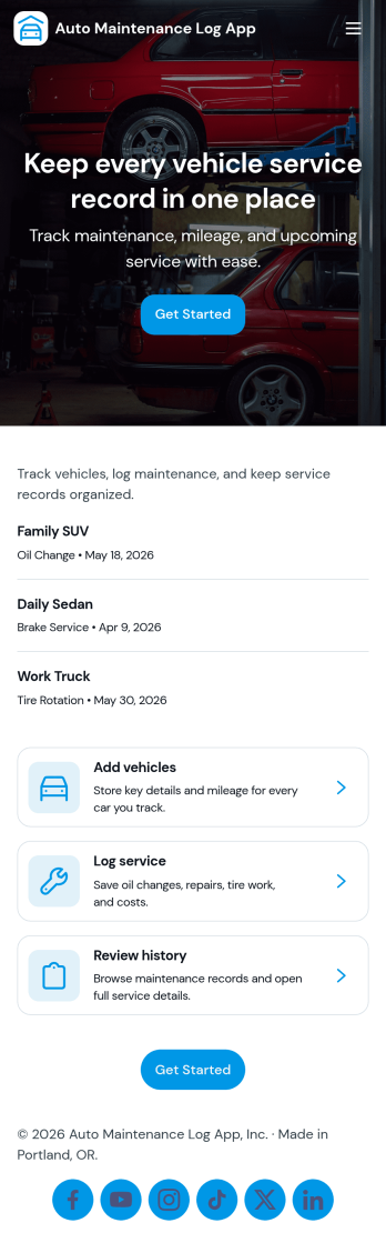 Auto Maintenance Log App Template