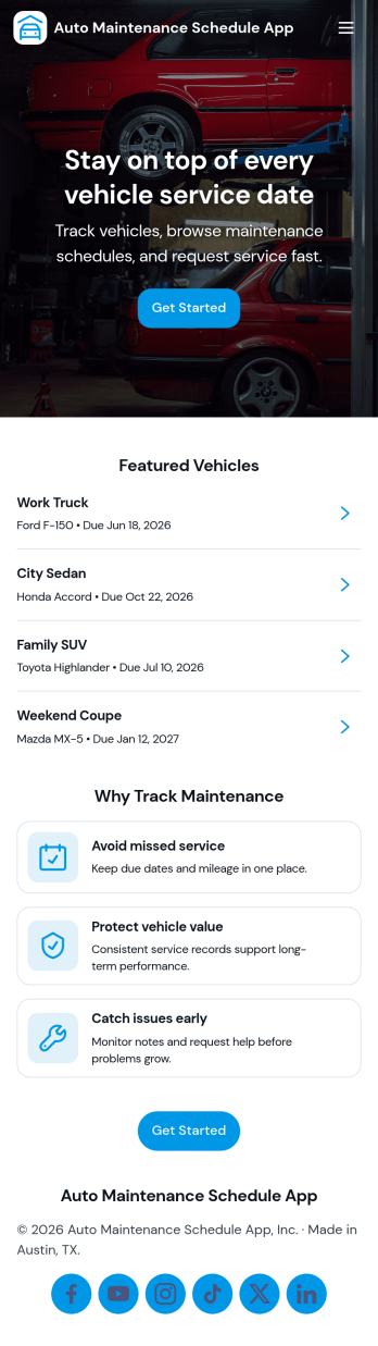 Auto Maintenance Schedule App Template