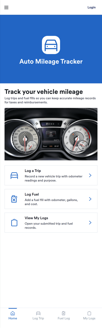Auto Mileage Tracker App Template