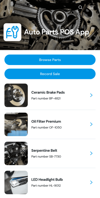 Auto Parts POS App Template