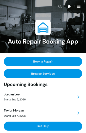 Auto Repair Booking App Template