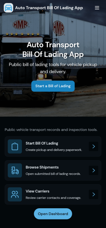Auto Transport Bill of Lading App Template