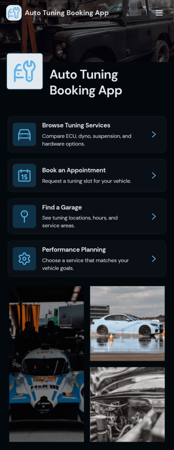 Auto Tuning Booking App Template