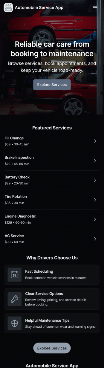 Automobile Service App Template