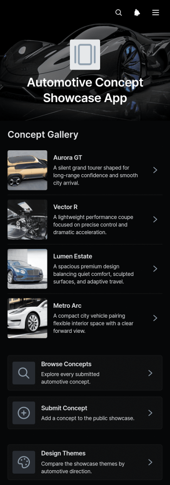 Automotive Concept Showcase App Template