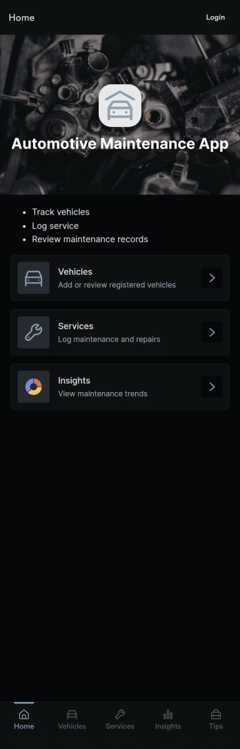 Automotive Maintenance App Template